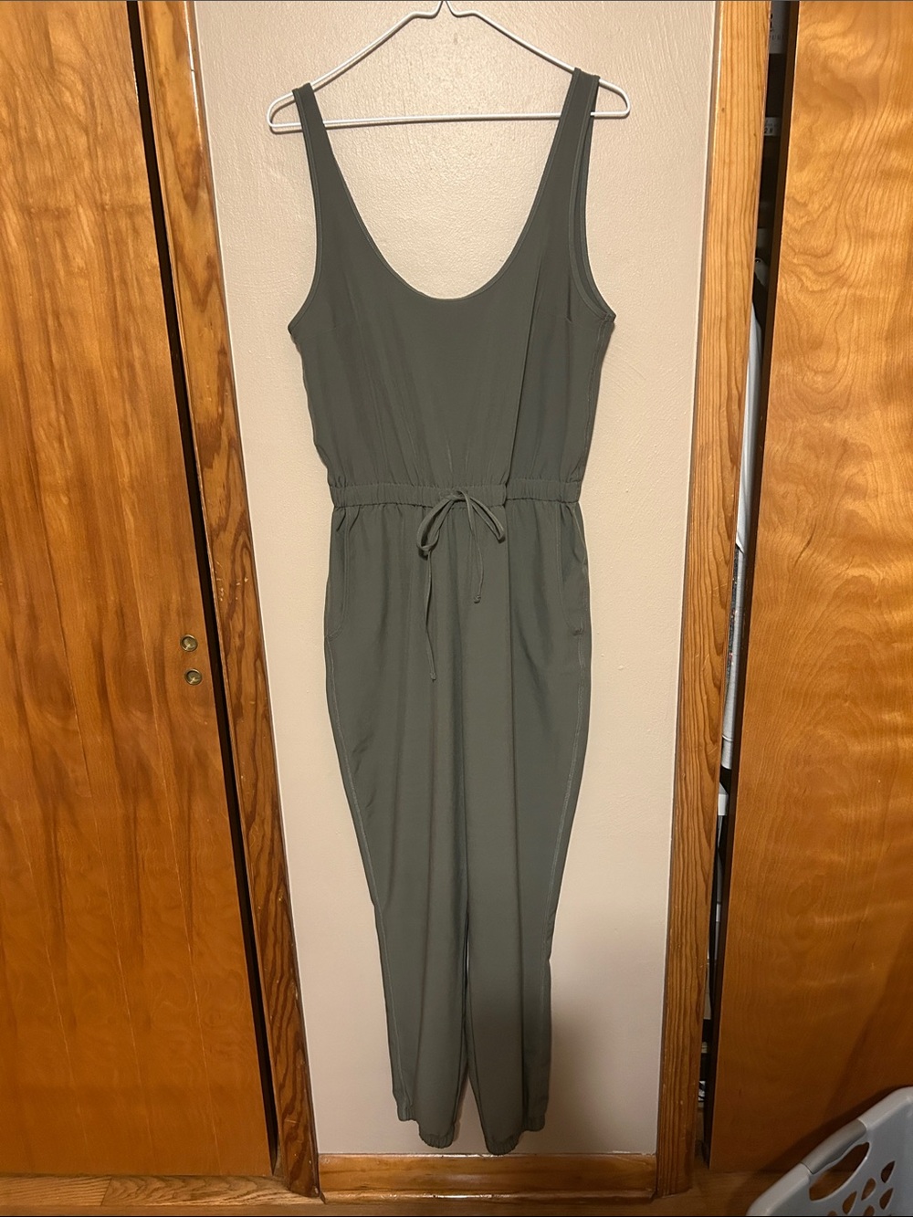 Abercrombie & Fitch Olive Green Sleeveless Jumpsuit with Drawstring Waist